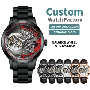 OEM Skeleton Watch 9 O’Clock Balance Wheel 316L Stainless Steel Custom Logo Men Automatic Mechanical Wristwatch Manufacturer