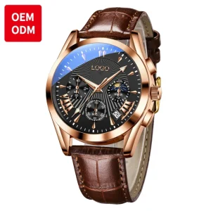 OEM Sport Fashion Custom Logo Business Quartz Men’s Watch with Leather Strap