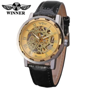 OEM T winner Trending Fashion Hand Winding Watches Men Skeleton Mechanical Leather Watch Man