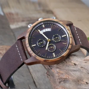 OEM Vintage Men Chronograph Wooden Watch, Quartz Sports Calendar Watch