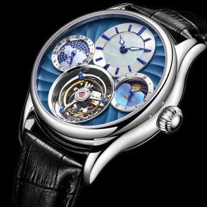 OEM Watch Real Tourbillon Wrist Watch Double Faced Gem Glass Fine Steel Waterproof Multifunctional Mechanical Watch