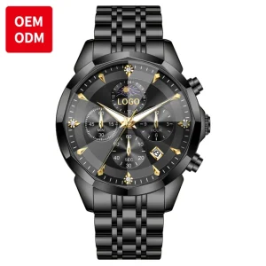 OEM3673 Fashion Sports Style Men Quartz Watch Waterproof Luminous Chronograph Stainless Steel Band Outdoor Activity