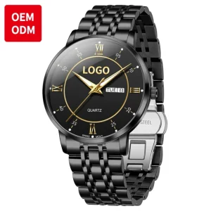 OEM3680 Men’s Quartz Watch Roman Numerals Scratch resistant Glass Low key Luxury Stainless Steel Strap