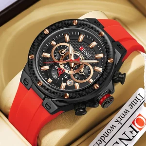 OFNS Men’s Watch Silicone Strap Multi Functional Chronograph Quartz Watches Waterproof Clock Date Luminous Hands Male Wristwatch