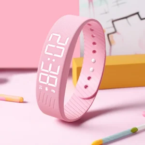 OLED Alarm Digital Watch with Silent Vibration 5-10 Days Battery Life Activity Tracker and Clock with Silicone Band