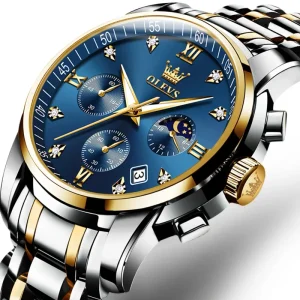 OLEVS 2858 Men’s Quartz Watch with Chronograph Stainless Steel Waterproof Wristwatch