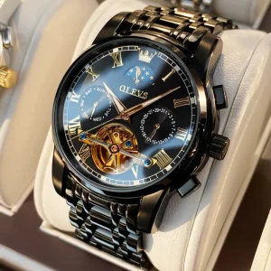 OLEVS 6617 Male Mechanical Watch Steel Strap Waterproof Tourbillon Auto Luminous Business Watch