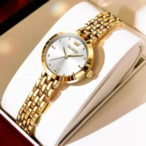 OLEVS 9992 Women Watch Quartz Simple Elegant Golden Wristwatch Ladies Waterproof Stainless Steel Women’s Watch