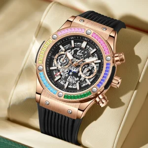 ONOLA 6841 Men’s High Quality Custom Logo Automatic Mechanical Watch with Pointer Dial 44MM Rubber Band Glass Crystal