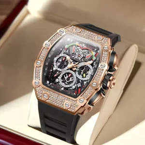 ONOLA Luxury Diamond Inlaid Automatic Movement Men’s Watch Waterproof Luminous Calendar Chronograph Automatic Watch Men ON6827D