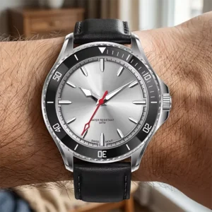 ORINO Men’s 5ATM Waterproof Diving Watch Quartz Wristwatch Blue Green Dial Leather Steel Strap Fashion Sport Watch for Men