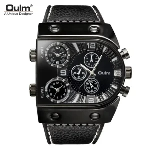 OULM 9315 Men Casual Waterproof Leather Wristwatch Luxury Gold Stainless Steel Male Watch Relogio Masculino Quartz Watch