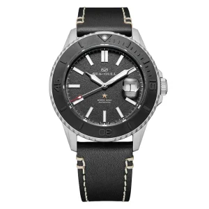 Ocean Series Stainless Steel Leather Band Analog Bezel 30Bar Waterproof Luminous Date Sapphire 43.5mm