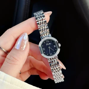 Octagonal Honeycomb Fish Scale Embossed Women’s Quartz Watch Stainless Steel Water Resistant Classic Luxury Design