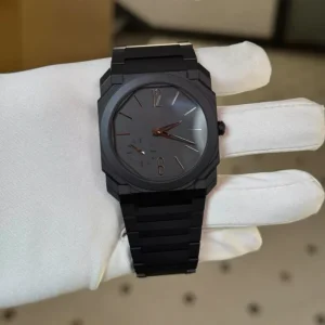 Octo 40mm Black Ceramic Automatic Mechanical Watch Ultra Thin 7mm Transparent Case Back Foldable Clasp