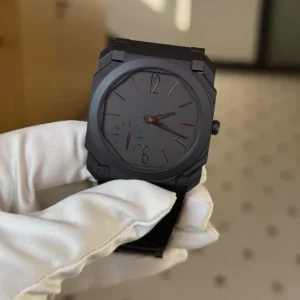 Octo 40mm Black Ceramic Automatic Mechanical Watch, Ultra-Thin 7mm, Transparent Case Back, Foldable Clasp