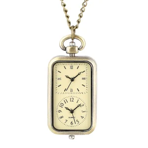 Old Bronze Color Sublimation Logo Accepted Square Pocket Watch with Chain