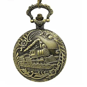 Old Train Pocket Watch Pendant with Chain Retro Vintage Watch for Men Women