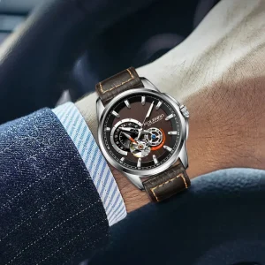 Open Heart Automatic Men’s Automatic Mechanical Watch Stainless Steel 5ATM Waterproof Big Calendar Business Wristwatch