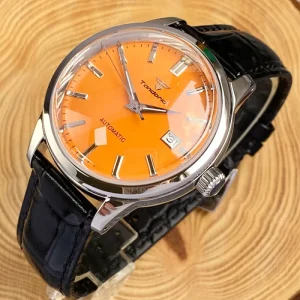 Orange Dial Automatic Watch Men 40mm NH35 Movement Domed Sapphire Glass 200M Waterproof Luminous