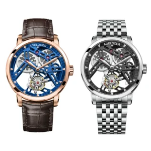 Original Tourbillon Watch Manual Mechanical Watch Stainless Steel Leather Strap Men’s Business Skeleton Reloj With Box
