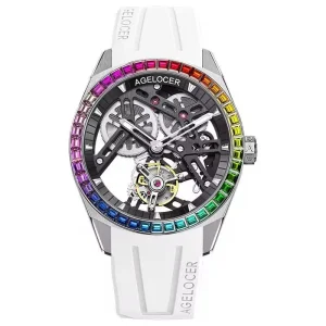 Original Tourbillon Watch Rainbow Bezel Men’s Luxury Skeleton Manual Mechanical Watch