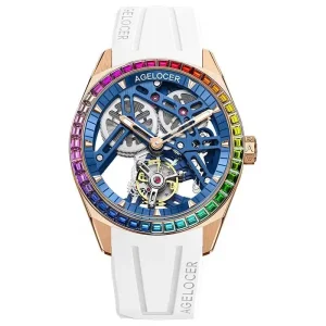 Original Tourbillon Watch Rainbow Diamond Bezel Men’s Skeleton Manual Mechanical Watch Wrist Watch for Men With Box