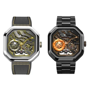 Original Volcano Watch for Men Steel Strap Square Luminous Skeleton Automatic Mechanical Watch With Box
