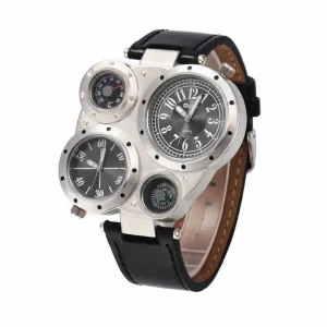 Oulm 9415 Men’s Sport Watch Fashion Casual Two Time Zone Quartz Wristwatch
