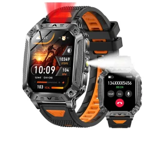 Outdoor Sports Smart Watch IP68 Waterproof HR BP Sleep Health Monitor Steps BT Call Flashlight SOS AI Voice Asst Long Battery