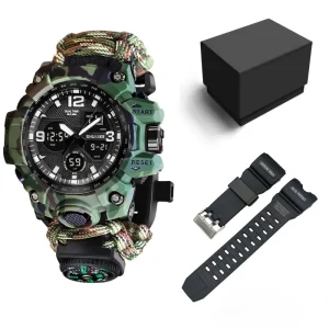 Outdoor Survival Men’s Analog Digital Dual Time Electronic Watch Waterproof Sports Watch Tactical Watch Set