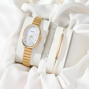 Oval Alloy Watch with Quartz Bracelet Set for Women