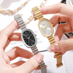 Oval Lady’s Watch Women’s Fashion Steel Band Bamboo Temperament Student Simple Quartz Watch Charm Style Watch