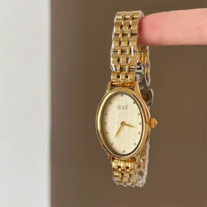 Oval Mother-of-Pearl Dial Two-Needle Steel Bracelet Watch for Women Cool Minimalist Style