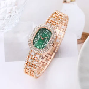 Oval Shaped Dial Women’s Watch Luxury Alloy Strap Quartz Watch for Women Folding Clasp Versatile Small Wristwatch Clock