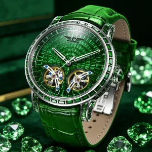 PINDU Design Diamond Mechanical Watch Men Double Flying Wheel Sapphire Glass Waterproof Watch Leather