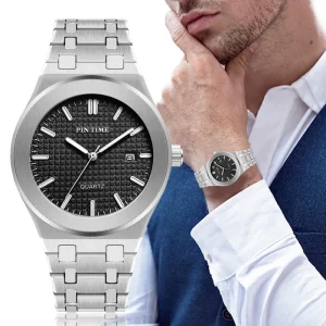 PINTIME Men’s Casual Steel Quartz Wristwatch Waterproof Date