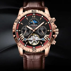 POEDAGAR 1410 Tourbillon Automatic Mechanical Wristwatch Men Waterproof Luminous Leather Strap Men’s Clock Luxury Watch for Man
