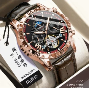 POEDAGAR 1410 Tourbillon Watch Strap Mechanical Watches Relogio Masculino Waterproof Sport Mens Wristwatch Clock