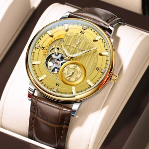 POEDAGAR 1416 Tourbillon Skeleton Automatic Mechanical Watches for Men Business Genuine Leather Belt Luxury Reloj Montre Watch