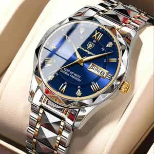 POEDAGAR 615 Brand Waterproof Luminous Men Watches Stainless Steel Band Business Quartz Watch