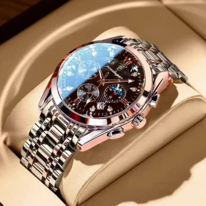 POEDAGAR 820 Watch Casual Chronograph Men’s Watches Stainless Steel Band Business Wristwatch Quartz Clock With Luminous Pointers