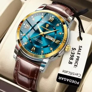 POEDAGAR 936 Luxury Man Wristwatch Waterproof Luminous Date Week Leather Strap Quartz Men’s Watches for Men Male Clock