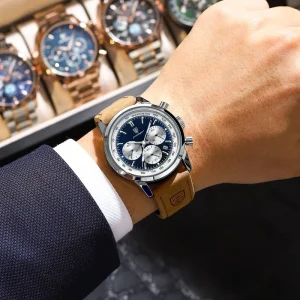 POEDAGAR Luxury Men Watch Waterproof Chronograph Luminous Men’s Wristwatch Leather Quartz Watch 921