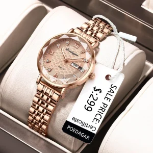POEDAGAR New 3011 Watch Women New Fashion Luxury Wristwatch Simple Waterproof Luminous Women’s Watch Elegant Quartz Clock