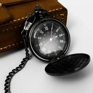 PW02 High Quality Modern Unisex Antique Black Luxury Vintage Quartz Stainless Steel Strap Pocket Watch 42mm Boxed Customized