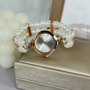 Pearl Bracelet Women’s Quartz Watch Elastic Bracelet Wristwatch