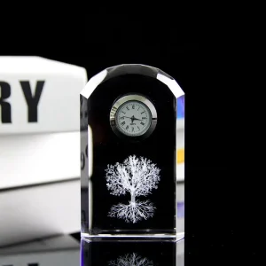 Personalized 3D Laser Engraving Crystal Clock Office Desk Decoration Crystal Clock Business Souvenirs