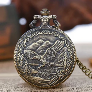 Personalized Creative Eagle Three dimensional Carved Pocket Watch FOB Watch for Men’s Arabic Numerals Display Quartz Pendant