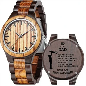 Personalized Engraved Eco Friendly Analog Wooden Watch Custom Anniversary Birthday Gift for Men Husband Boyfriend Dad